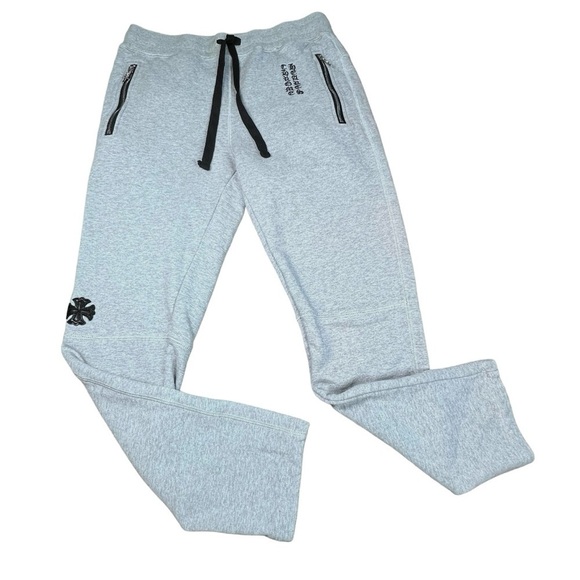 CHROME HEARTS Leather Cross Script Grey Sweatpants Tracksuit Pants Men's Size S - Picture 3 of 16
